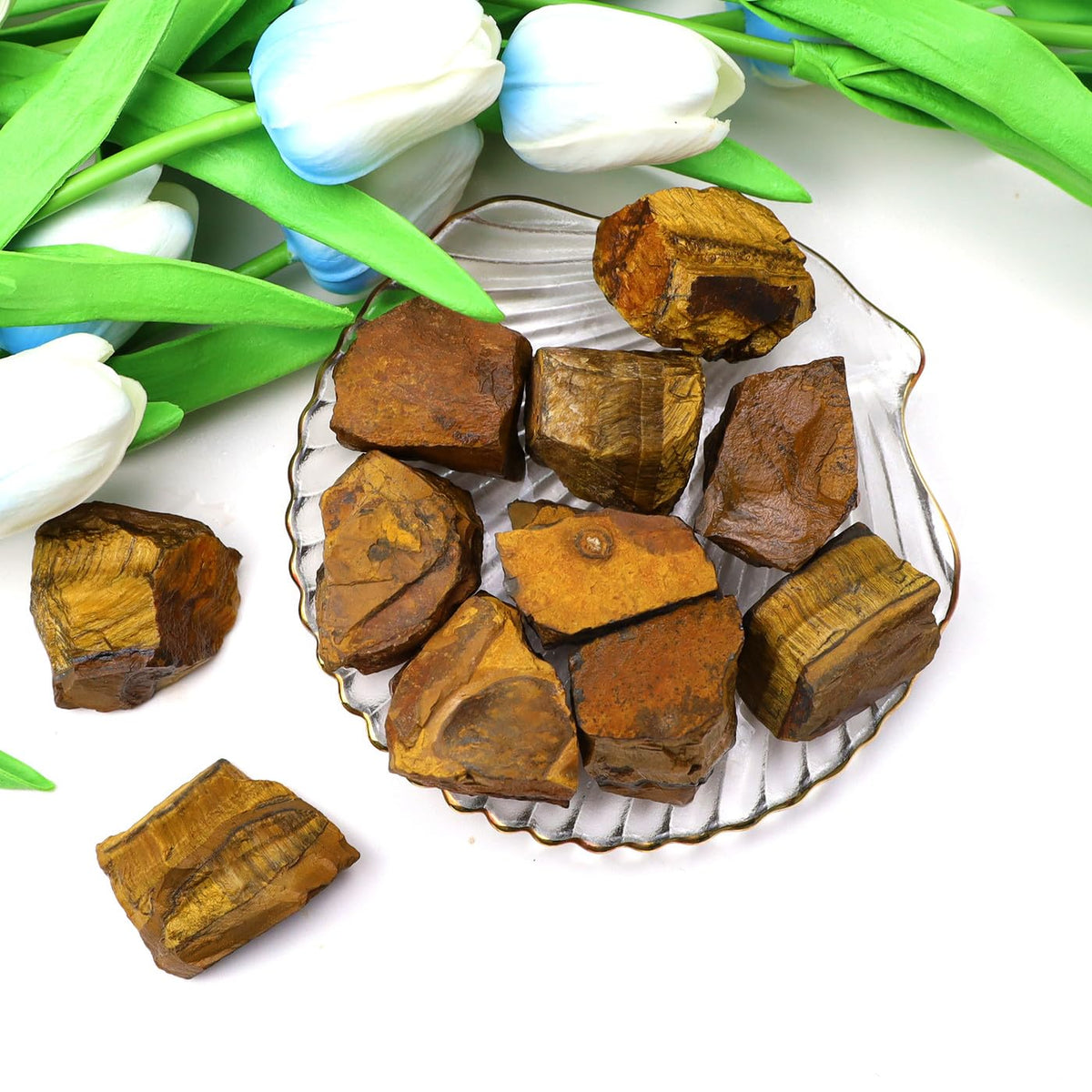 QINJIEJIE Tiger Eye Raw Crystals Stones Natural Rough Gemstones Rocks Bulk Large 0.8-1.2" Gems Reiki Fountain Rock for Tumbling Cabbing Polishing Wire Wrapping Wicca Decoration 0.45 lbs