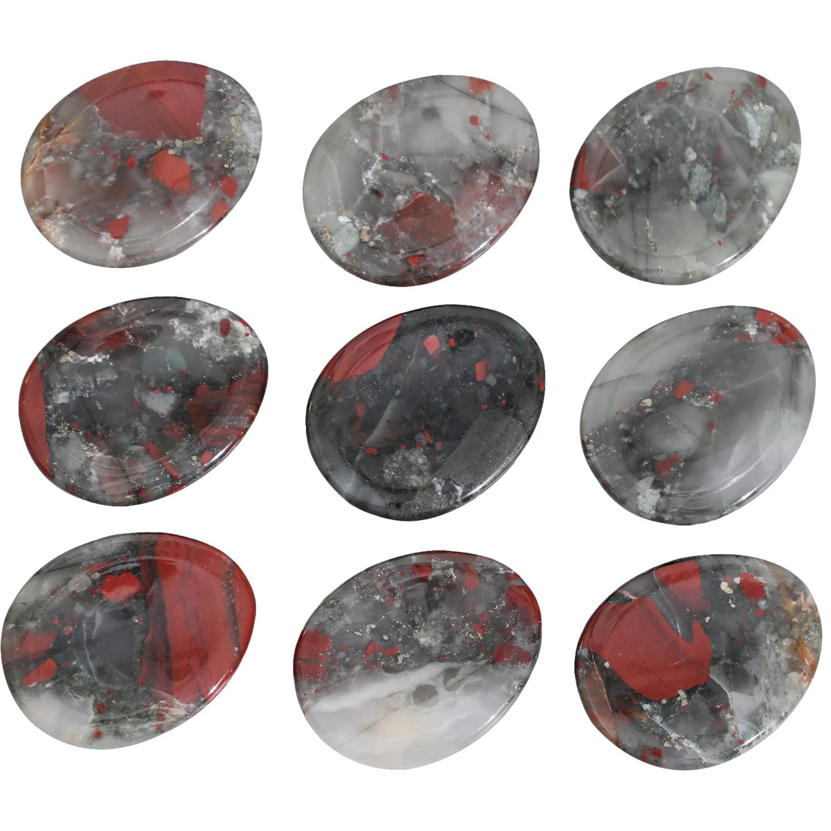 Loveliome Africa Bloodstone Thumb Worry Stone, Stress Relax Healing Reiki Crystal Pocket Palm Stones,Pack of 2