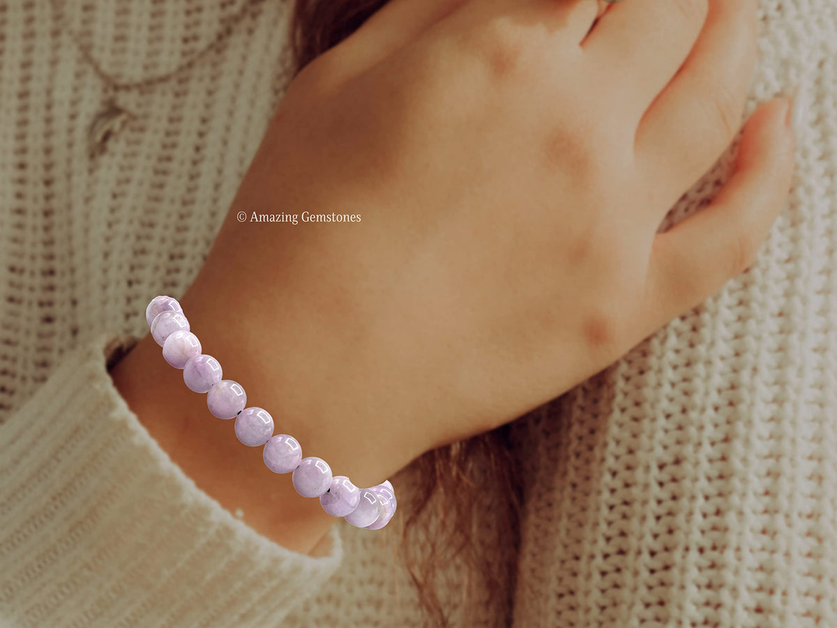 Amazing Gemstone Kunzite Bracelet, Gifts For Men & Women - Protection Healing Crystal Bracelet - 8mm Gemstone Beaded Adjustable Bracelet, Pulseras Para Hombres Mujer Stocking Stuffers