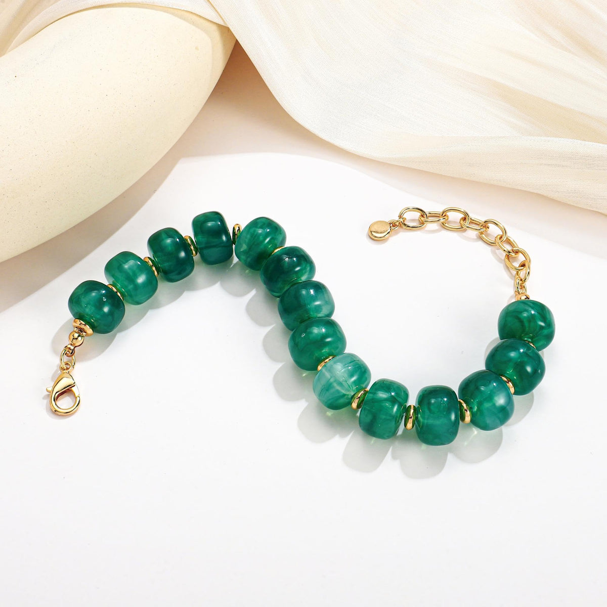 ENSKEFEN Green Beaded Bracelets for Women Trendy Chunky Statement Bracelet Adjustable Acrylic Resin Large Beads Bangle Bracelet Summer Boho Jewelry