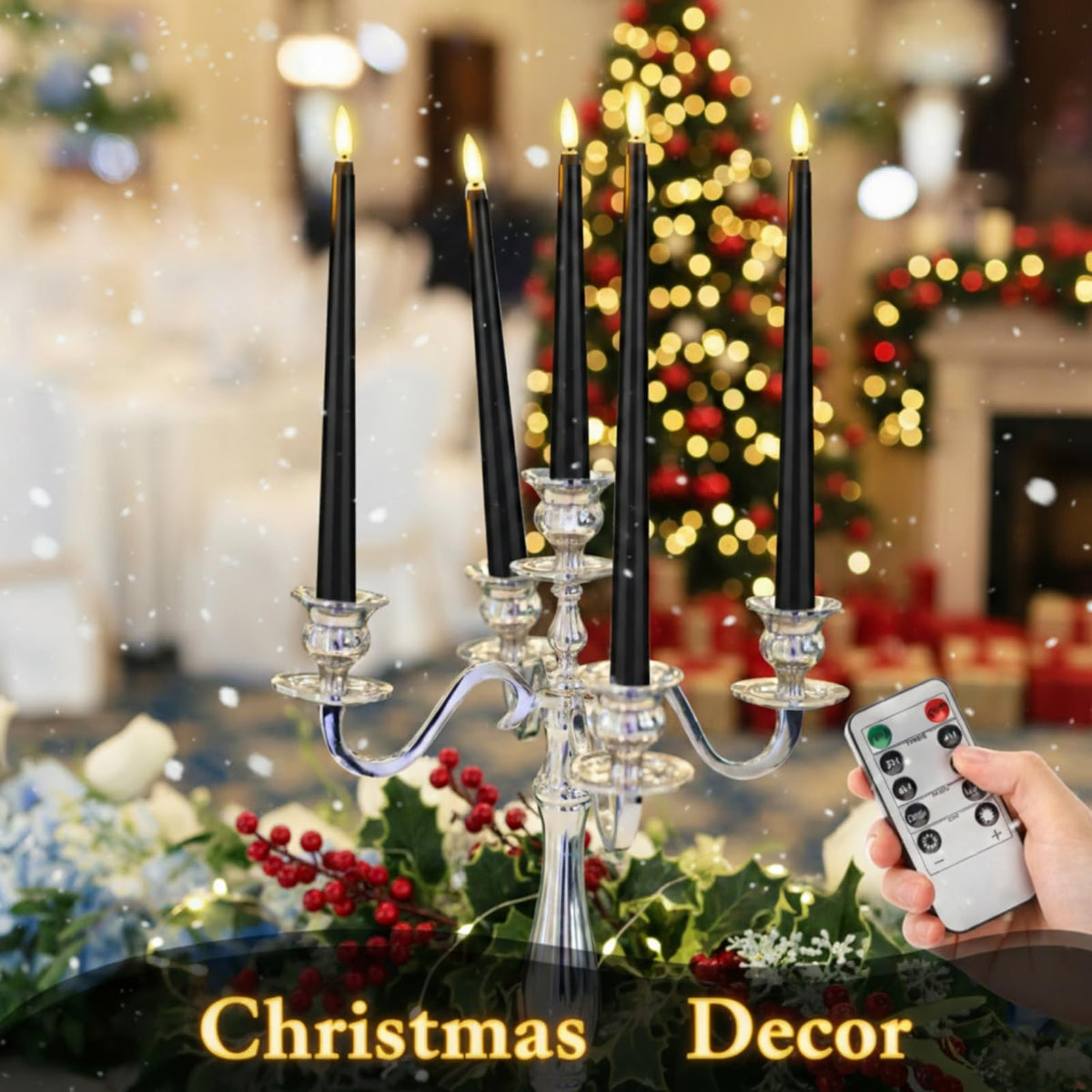 Rossesay 28 Pcs Flameless Taper Candles with Timer Remote 4 Sizes of 8.5", 9.6", 10.83", 12.8" LED Flickering Taper Candles Battery Operated for Valentine's Day Church Wedding Home Decor(Black)