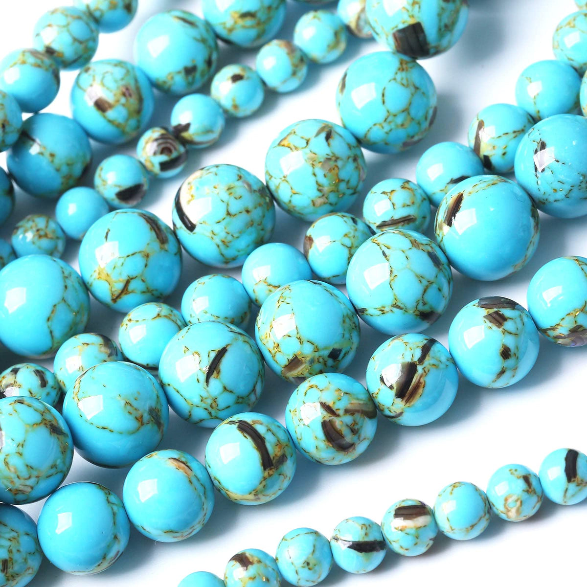 60pc 6MM Turquoise Beads with Mother-of-Pearl Round Natural Gem Beads for Jewelry Making - 15"