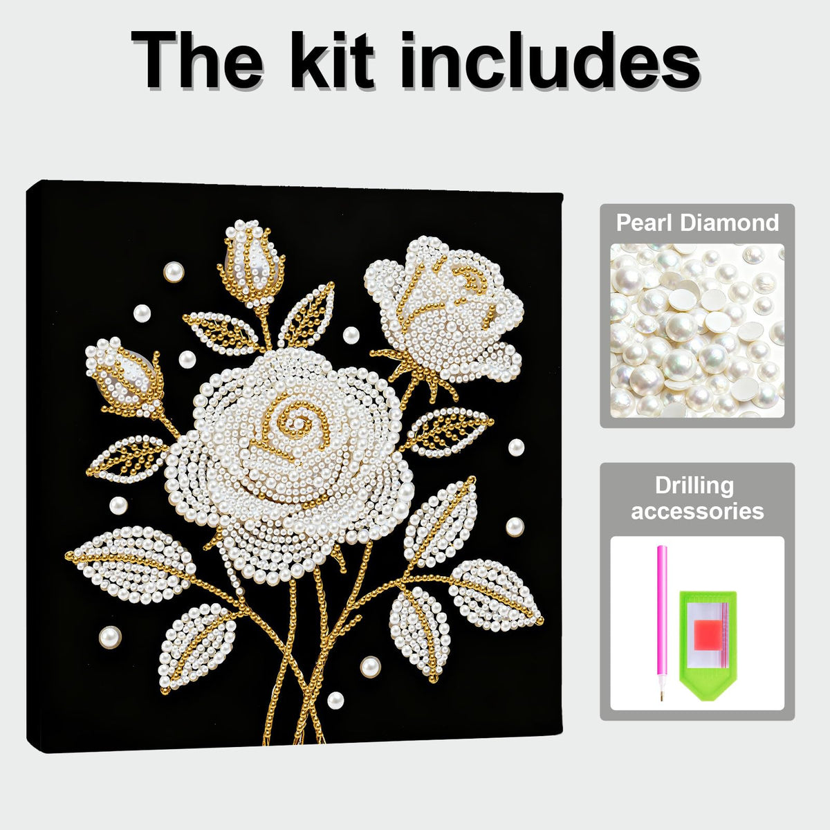 yzARTche Diamond Art Pearl Painting Kit, DIY Pearl Art Painting with Black Frame, Handmade Gem Dot Picture Craft for Home Wall Decor Present Set-21-Rose