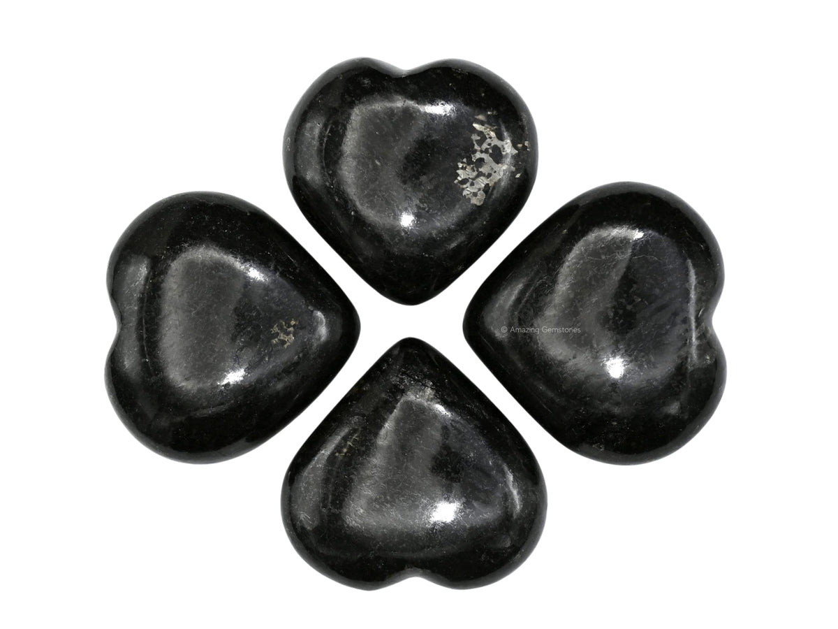 Nuummite Crystal Heart Palm Stone - Pocket Massage Worry Stone for Natural Body Chakra Balancing, Reiki Healing and Crystal Grid