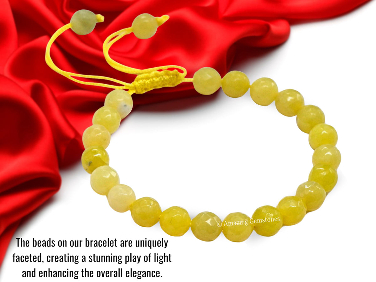 Amazing Gemstone Lemon Jade Bracelet for Women - Chakra Mens Bracelet Protection Crystals&Healing Stones - Blessing Bracelet Spiritual Meditation Gift(Faceted Beaded Bracelet, Adjustable)