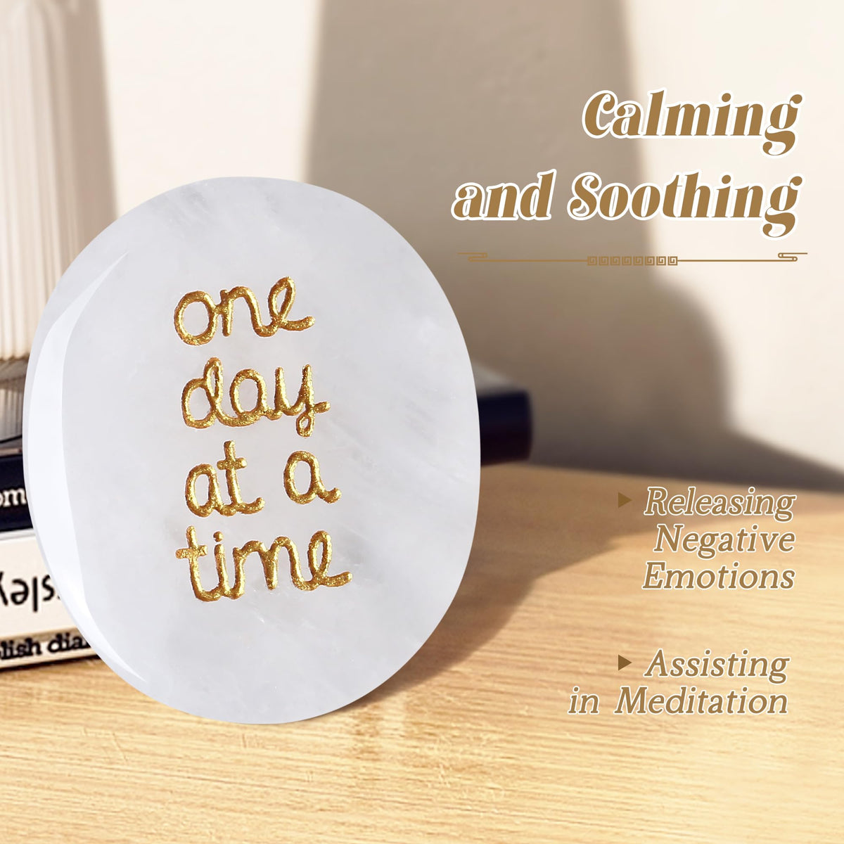QINJIEJIE One Day at A Time Clear Quartz Worry Stone Healing Crystal Thumb Stones Thinking of You Gifts for Anxiety Relief Items You Got This Inspirational for Friend Encouragement Gift for Women Men