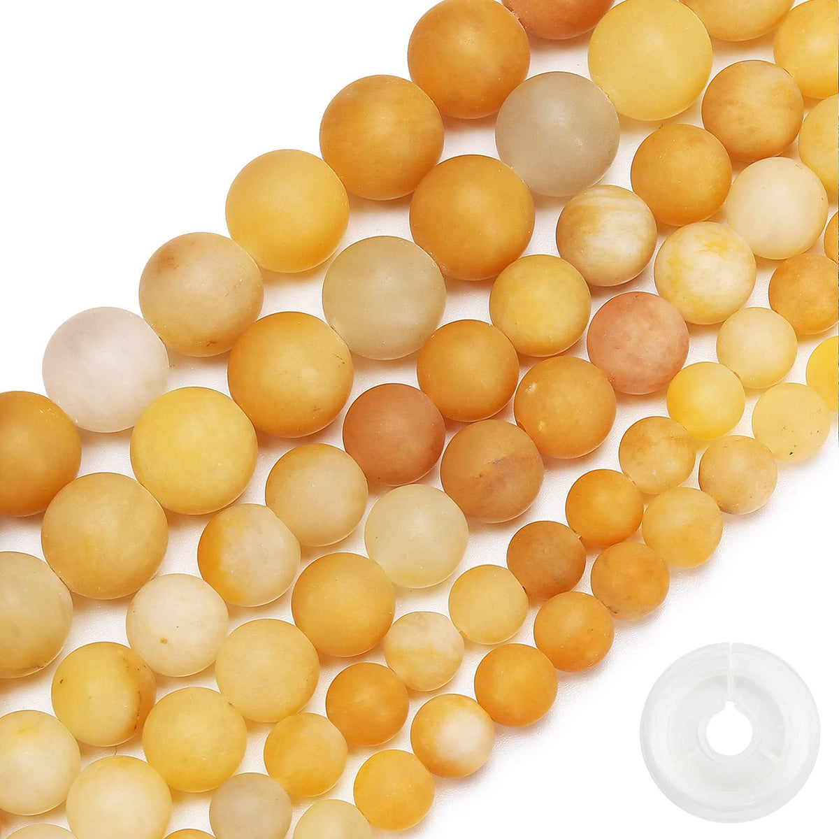 Natural Matte Yellow Jade Beads, 6MM Round Frosted Unpolished Loose Gemstone Beads for Bracelet Necklace Jewelry Making, Energy Stone Healing Power with Stretch Beading Cord