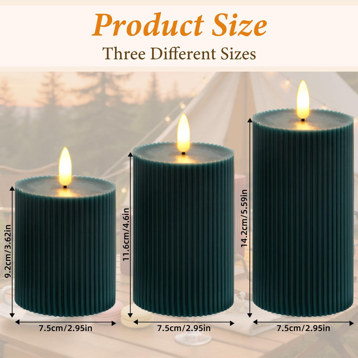 KiimLaa Christmas Green Ribbed Flameless Pillar Candles with Remote, Real Wax Flickering LED Candles Battery Operated with Timer, Set of 3 LED Candles for Wedding, Party, Dinner, Home Decor