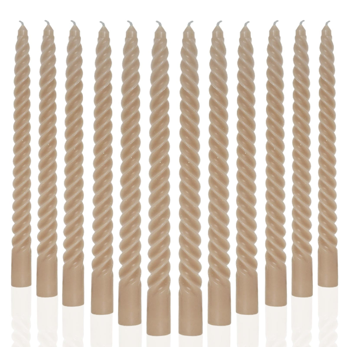 Mocha Beige Taper Candles Stick Brown Spiral Taper Candles-Set of 12 for Fall Decoration Weddings Party Church-Unscented Candles,10inch(F-Mocha Beige)