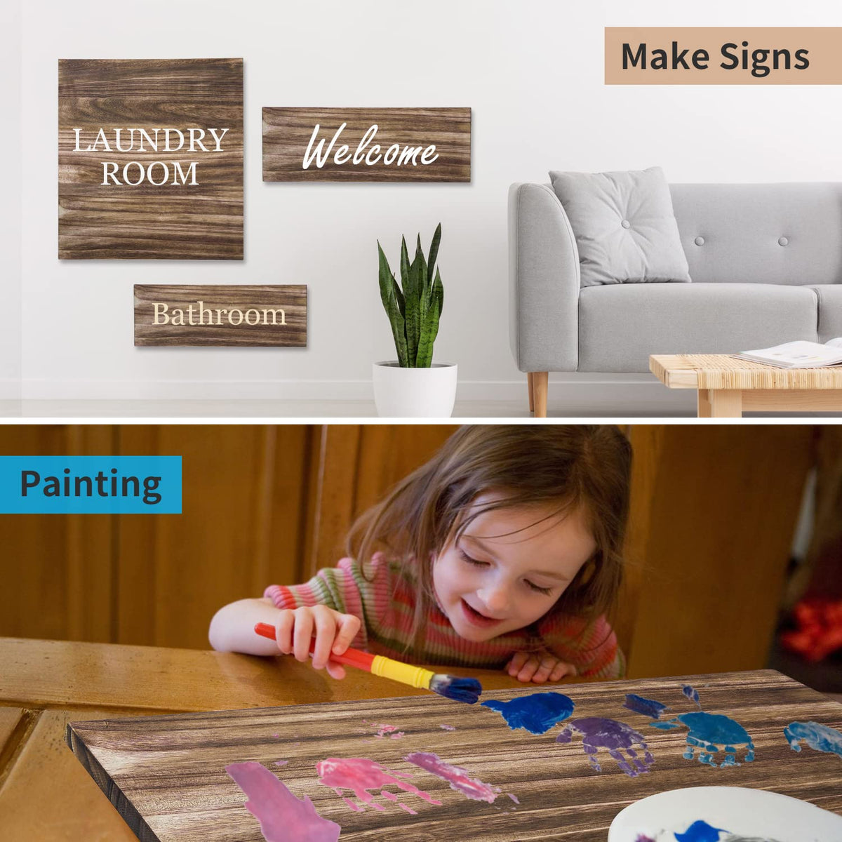 Multifunction Unfinished Wood, Wood for Crafts, Signs, Wall Decorations, Storage Shelves, 16.5" x 5.9" x 0.59", Set of 3, Carbonized Black, Blank Wood Signs for Front Door