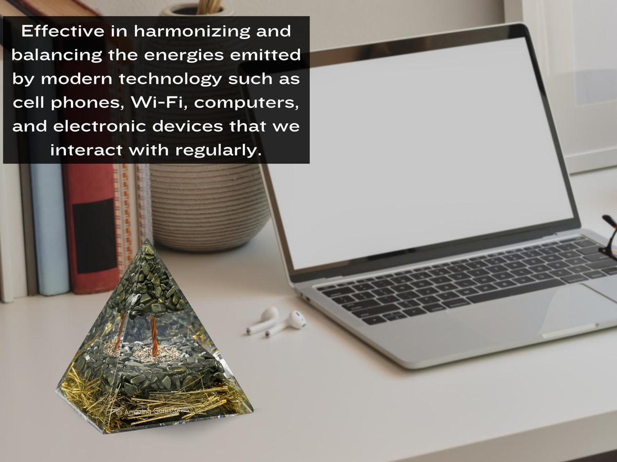 Amazing Gemstone Organite Orgone Pyramid Extra Large 105 MM - Orgone Energy Pyramid with Pyrite Crystals and Healing Stone - Orgonite Pyramids Crystals and Positive Energy