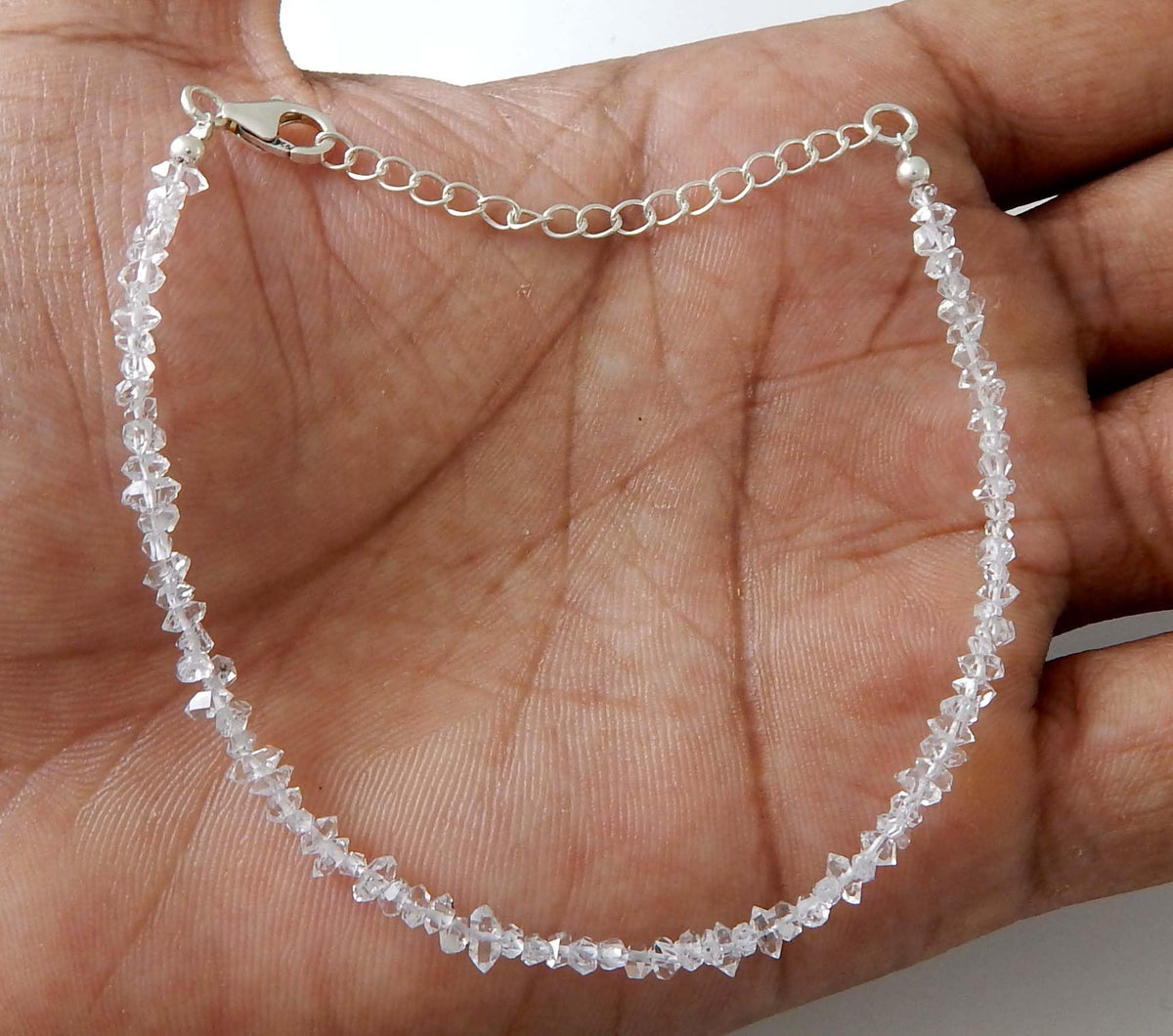 Myhealingworld Natural Herkimer Beaded 6.5 Inch Bracelet with Additional 2 inch 92.5 sterling silver extension bead Size Varies from 2mm to 4mm Wristband Unisex Wristlet April Birthstone