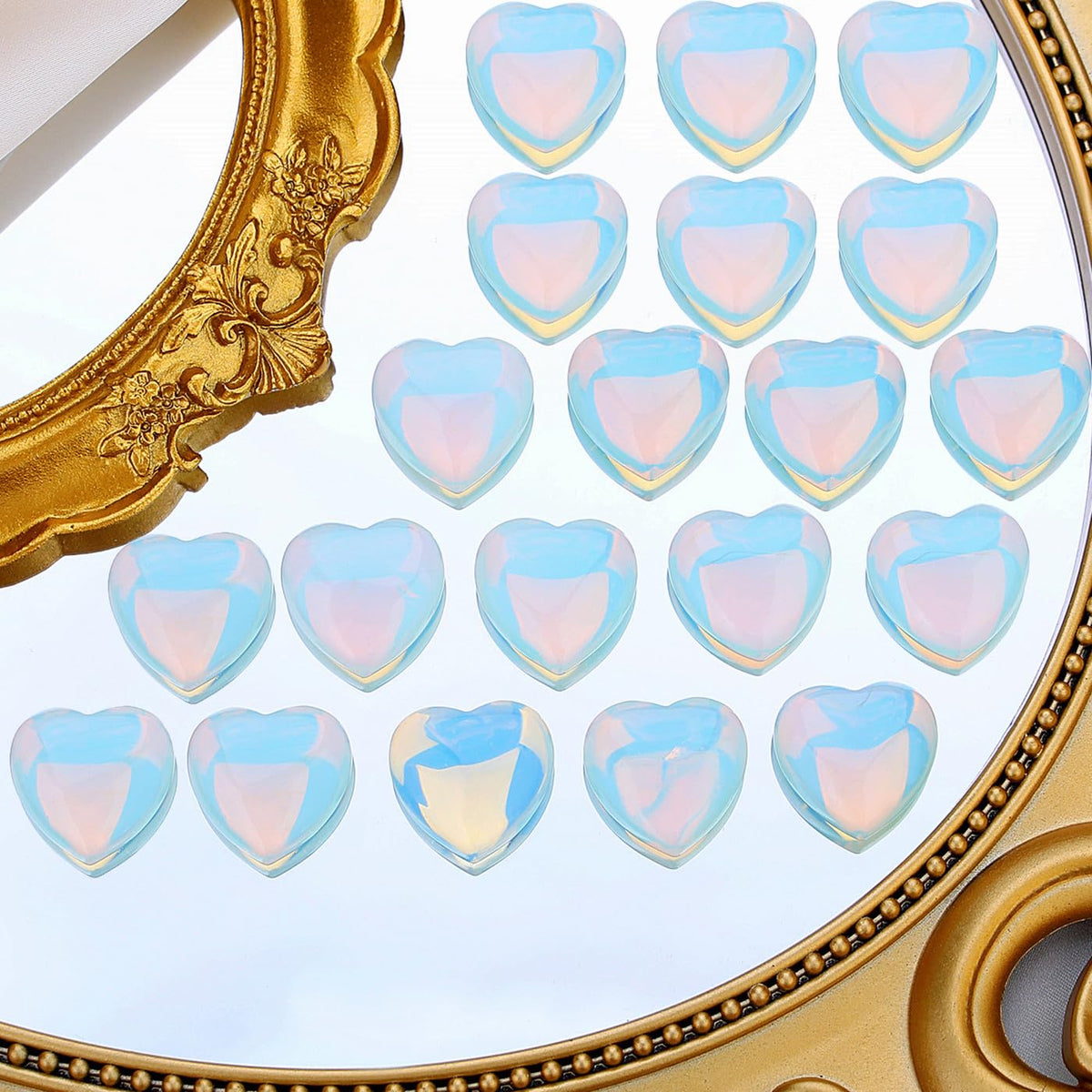 QINJIEJIE 20PCS Opalite Thick Heart Crystals Stones Natural Love Shaped Gemstones Pocket Quartz Crystal Bulk Polished Thumb Stones Set Worry Stone Reiki Energy Balancing Meditation Mini Gifts