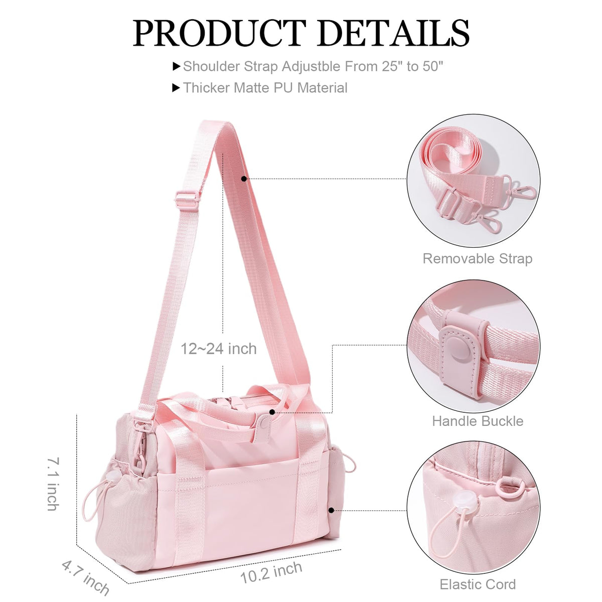 Bucosd Small Gym Bag for Women, Mini Crossbody Gym Duffle Bag with Wet Compartment, Carry on Gym Tote Bag for Workout Dance Sport Travel (Mini-Pink)