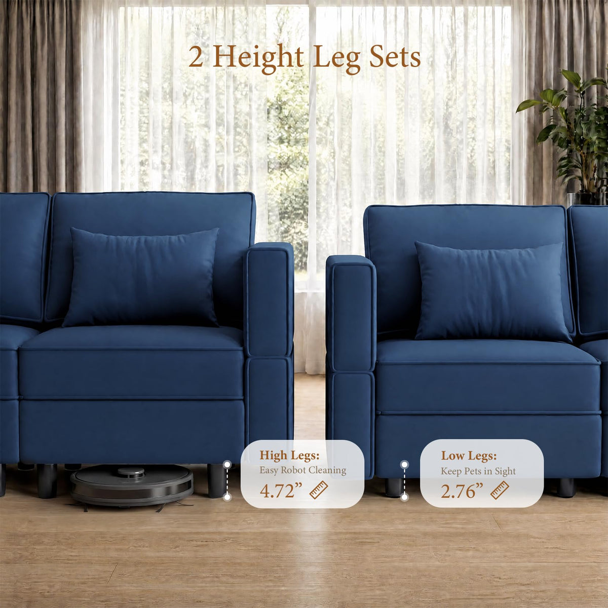 Vesgantti Modular Sofa Bed with Storage, 92" Sleeper Sofas with 9 Seats Storage Chaises Removable Cover, Luxury Large Velvet Sectional Couch Set for Living Room, Apartment, Home Theater, Blue