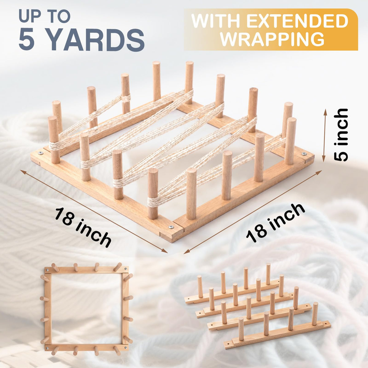 Leinuosen 5 Yard Wood Warping Board Foiling Board Weaving Loom Tools & Accessories Loom Knitting Kit for Beginner Arts & Crafts Supplies