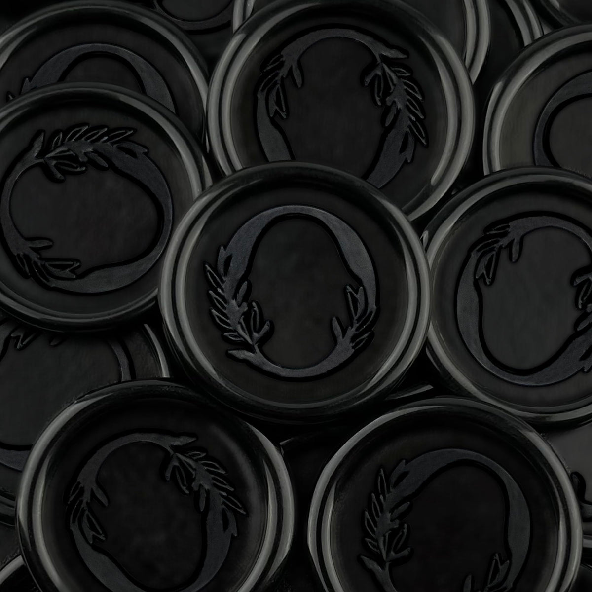 50Pcs Black Wax Seal Stickers Handmade Vintage Botanical Leaves Adhesive Letter Wax Stickers for Wedding Party Invitations, Envelope, Gift Wrap, Christmas(Initial O, Black)