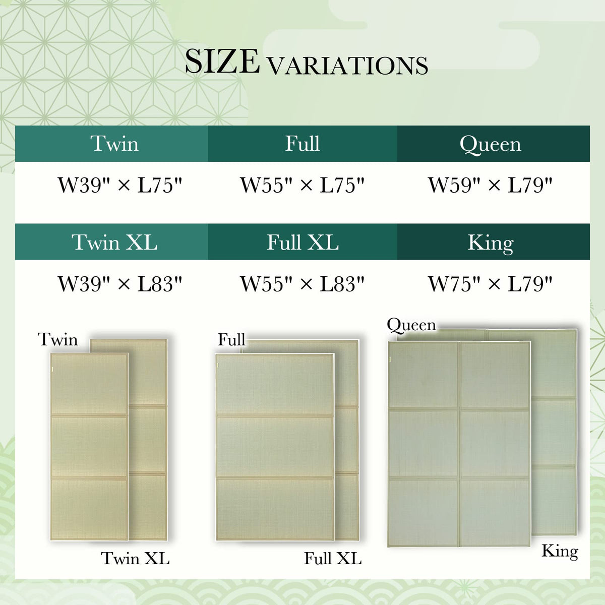 FULI Japanese Tatami Mattress, Foldable Igusa Rush Grass Tatami Rug, Natural Japanese Floor Mattress Mat Made in Japan, Full XL