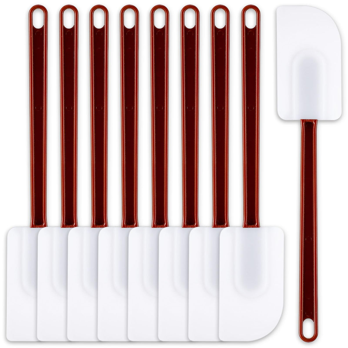 Dandat 9 Pcs Silicone Rubber Spatula, Commercial Spatula 500 Fahrenheit Heat Resistant, Non Stick Heavy Duty Scraper for Kitchen Cook Mix Fry Spread Bake, Dishwasher Safe(Deep Red and White,14 Inch)