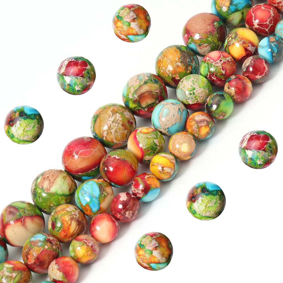 Siomia 60pcs 6mm Natural Mixed Green Imperial Jasper Gemstone Beads Energy Healing Crystal Round Loose Stone Beads for Jewelry Making, DIY Bracelets Necklaces