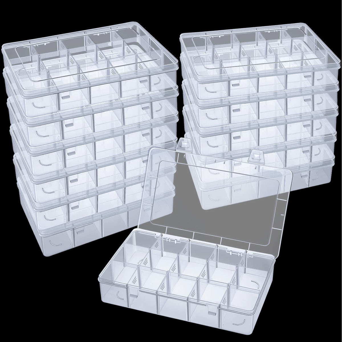 Fuutreo 7 Pack 15 Large Grids Clear Plastic Bead Organizer, Plastic Washi Tape Organizer Clear Craft Box with Removable Divider Compartment Jewelry Box Contains for Jewelry, Beads, DIY Crafts
