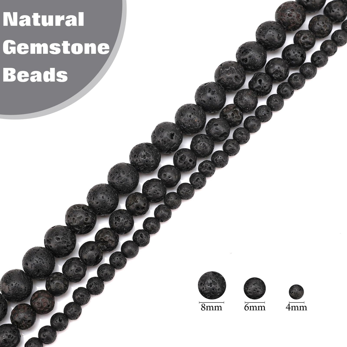 Vinswet 60pcs 6mm Lava Rock Natural Stone Beads Round Genuine Real Stone Beading Loose Gemstones DIY Smooth Bead for Bracelet Necklace Earrings Jewelry Making