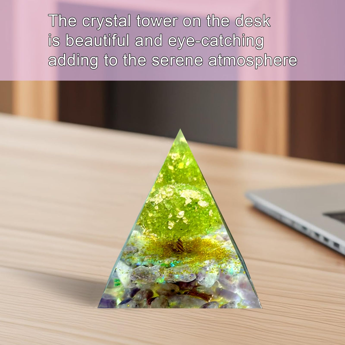 Saefheled Tree of Life Orgone Pyramid,Natural Lilac Gravel&Peridot Orgonite Healing Crystals Pyramid,Crystal Stone Positive Reiki Energy Generator Collection Wealth Lucky Meditation Tool(6cm)