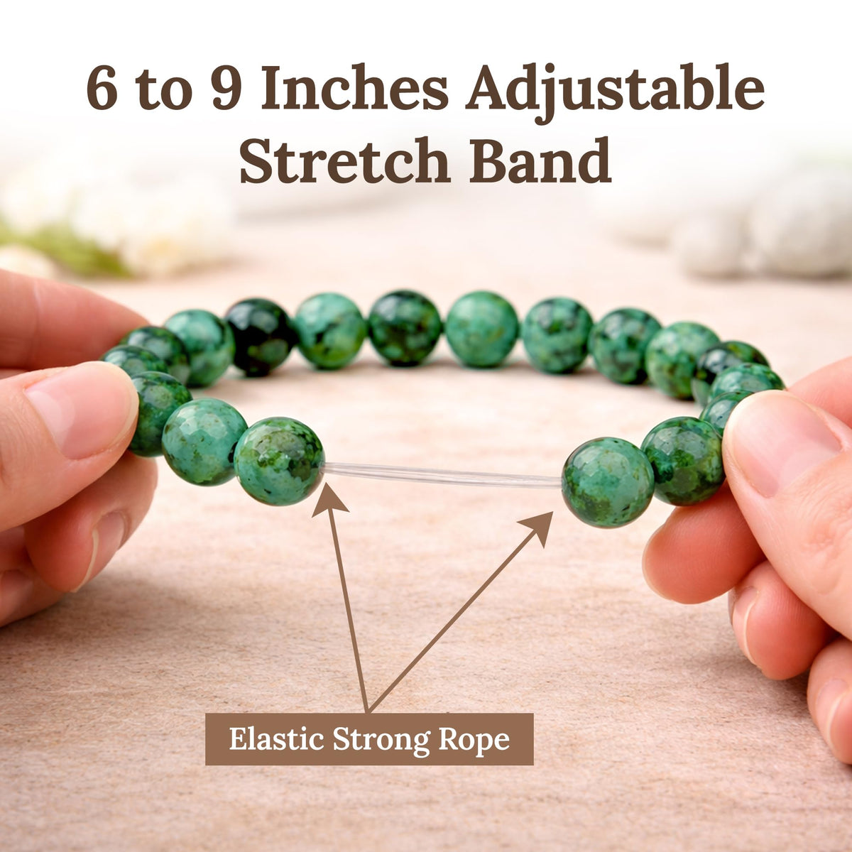 Elm City Direct 8mm Natural Stone Beaded Bracelet – Unisex Crystal Stretch Bracelets for Men & Women, Chakra & Healing Jewelry, Gift-Ready Beaded Bracelets (African Turquoise, 8mm)