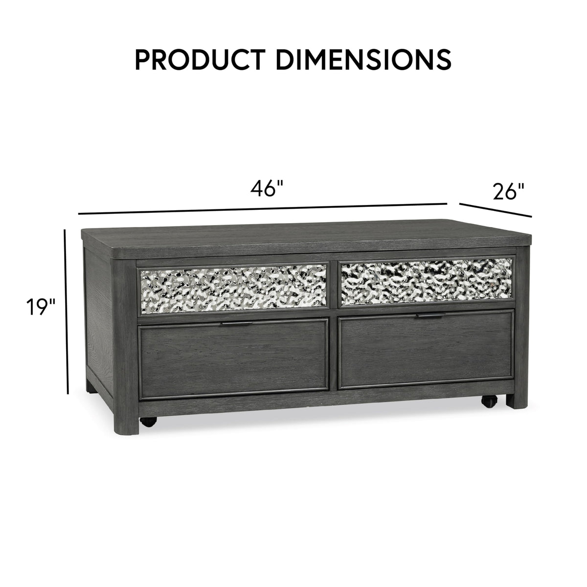 Furniture of America Selyra Modern Contemporary Solid Wood 46-inch Lift-top Rectangular Coffee Table with Dented Stainless Steel Accents, Wire Brush and Ball-Bearing Glides for Living Room, Ash Gray
