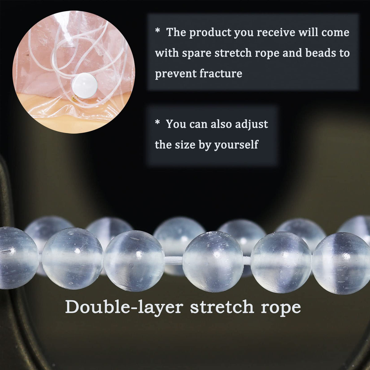 DAZCOLO 8mm Natural Gemstone Stretch Bracelet, Handmade Unisex Crystal Bracelets for Meditation, Yoga, Spiritual Healing & Positive Energy (Selenite)