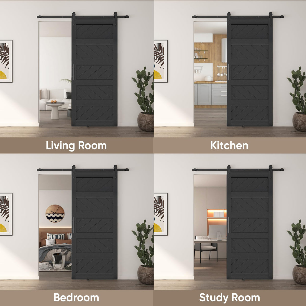 JUBEST 36" x 84" Barn Door, Slding Barn Door Kit Wave-Shape Barn Door Panel with Hardware Kit Include, Easy Installation, Solid Wood, MDF & PVC Covered, Black