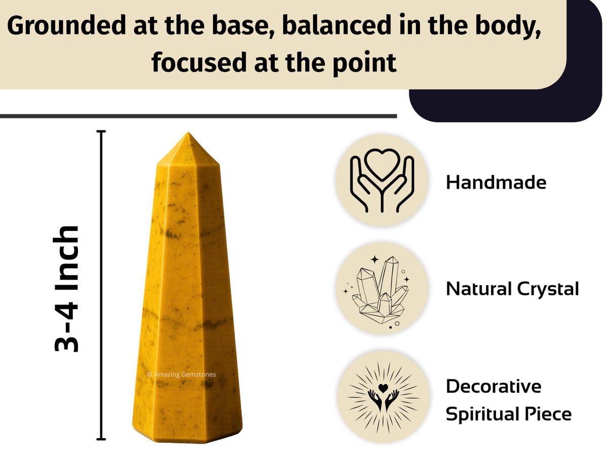 Amazing Gemstone Yellow Jasper Crystal Towers - Natural Healing Crystal Point Obelisk for Reiki Healing and Crystal Grid (3" to 4" INCH)