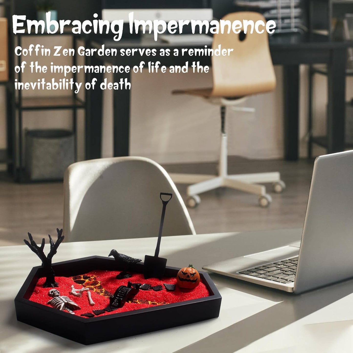 Japanese Zen Garden for Desk - Life Flows 12" x 8" Desktop (Halloween)