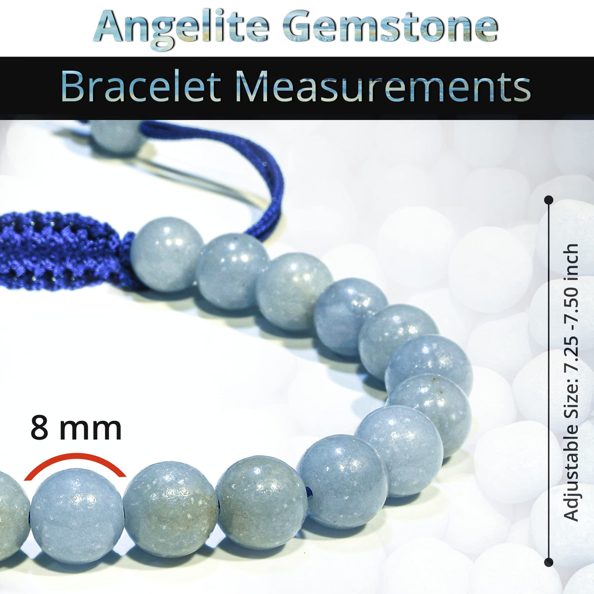 ANAYA AGATE Healing Crystal Bracelet – Chic Gemstone Bracelet for Men and Women – 8mm Round Bead Bracelets for Spiritual Healing, Protection, Positive Energy - Angelite