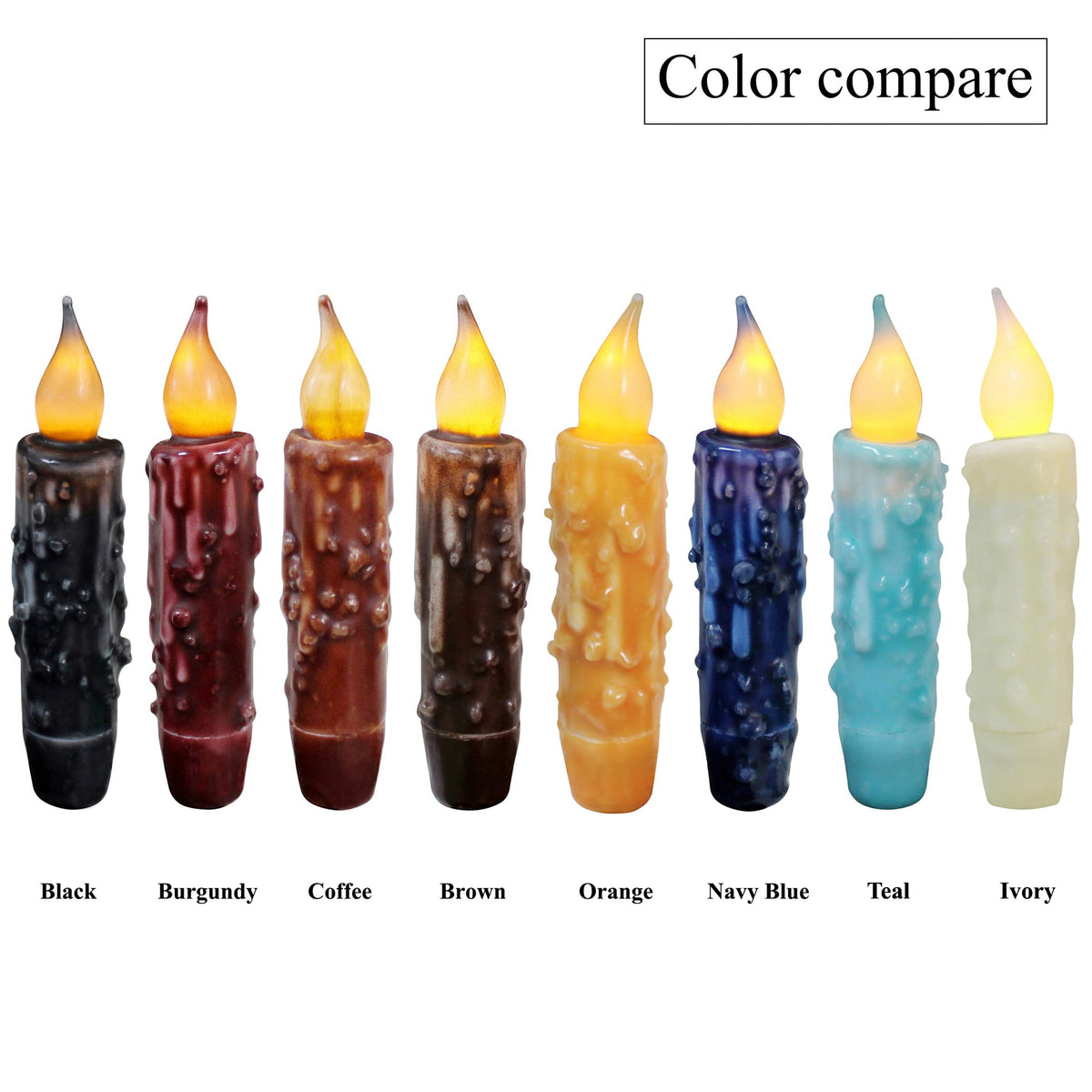 CVHOMEDECO. Real Wax Hand Dipped Battery Operated LED Timer Taper Candles Country Primitive Flameless Lights Décor, 4-3/4 Inch, Burgundy, 2 PCS in a Package
