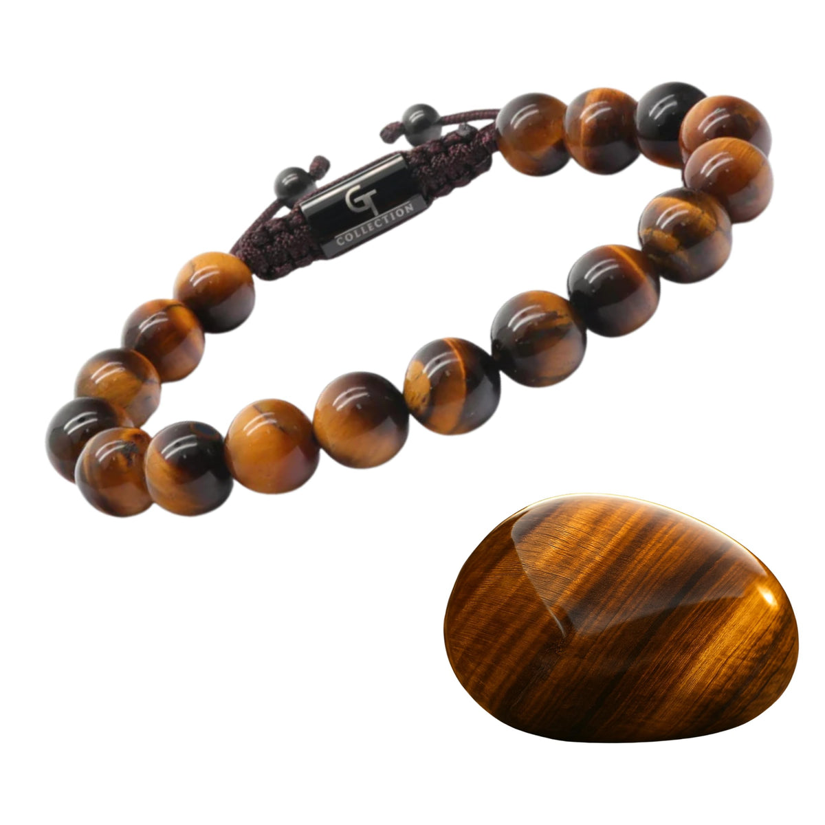 GT collection Brown Tiger Eye Bracelet for Men, Adjustable Beaded Bracelet - Gemstone Energy Bracelet for Focus and Clarity, Handcrafted Men's Jewelry Gifts for Men