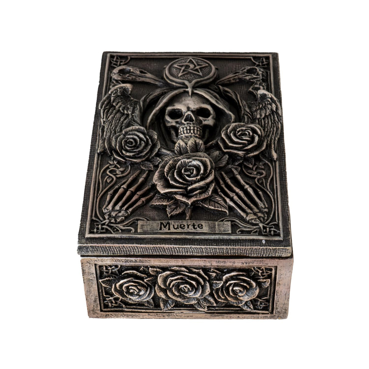 Pacific Giftware Muerte Tarot Box with Grim Reaper and Gothic Rose Design Perfect Home Decor for Tarot Cards Jewelry or Keepsake Storage 5" Long