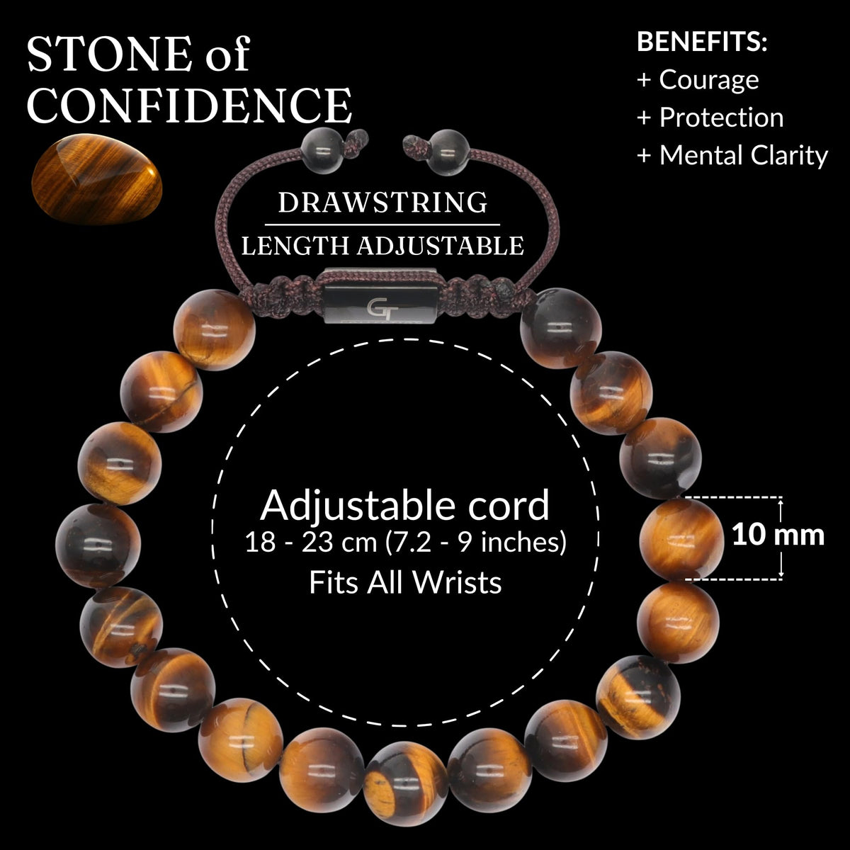GT collection Brown Tiger Eye Bracelet for Men, Adjustable Beaded Bracelet - Gemstone Energy Bracelet for Focus and Clarity, Handcrafted Men's Jewelry Gifts for Men
