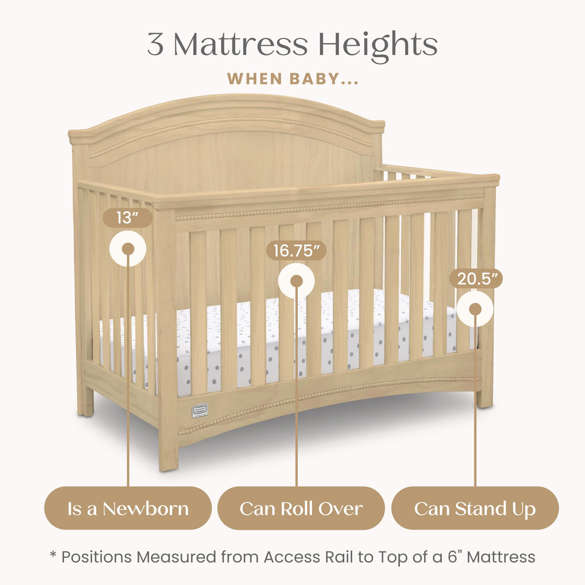 Simmons Kids SlumberTime Emma 4-in-1 Convertible Baby Crib N More - Greenguard Gold Certified, Natural Sandstone