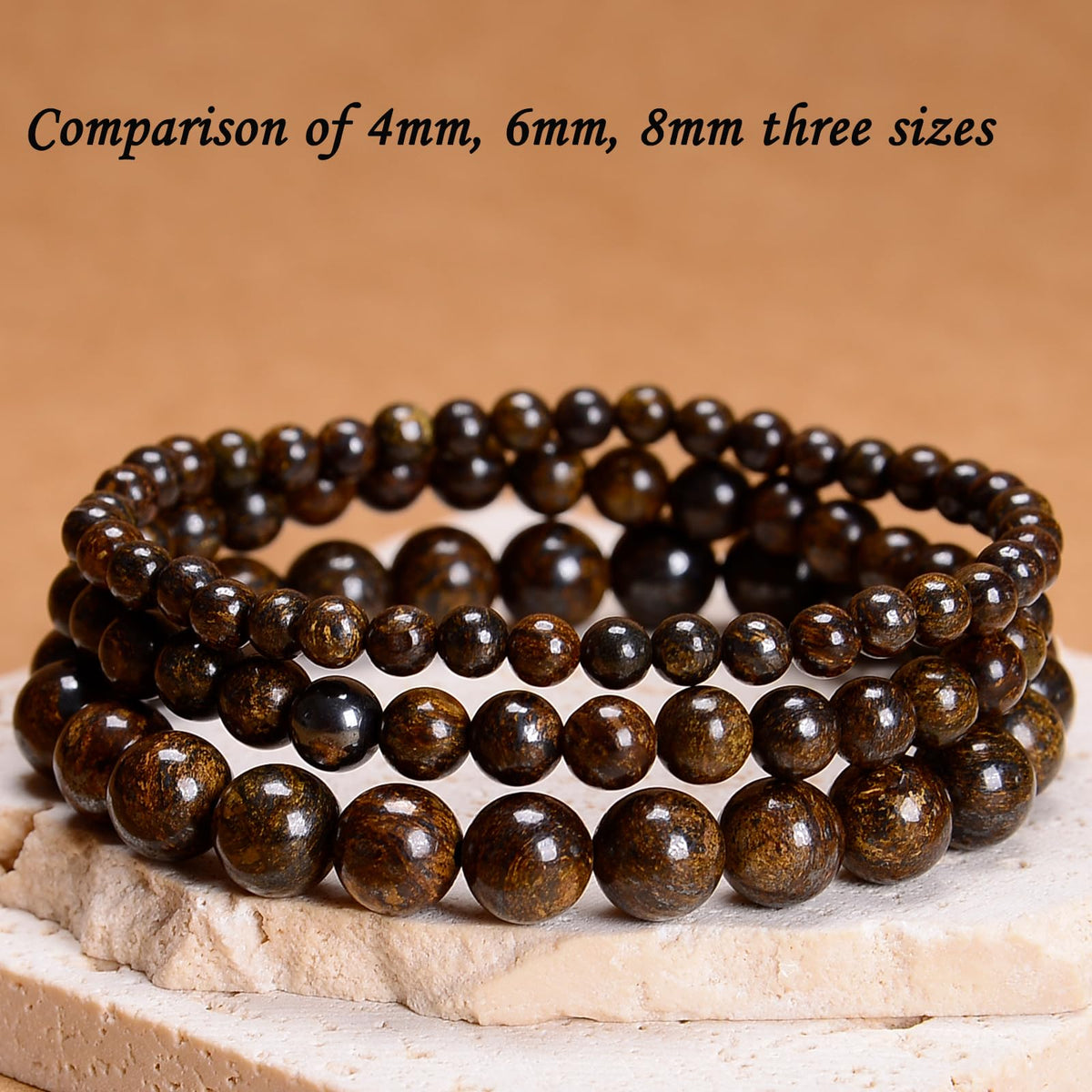 CHCCOYE 6mm Natural Healing Gemstone Bracelet Handmade Yoga Stretch Elastic Bracelet Stress Relief Crystal Jewelry for Men and Women (6mm Bronzite)