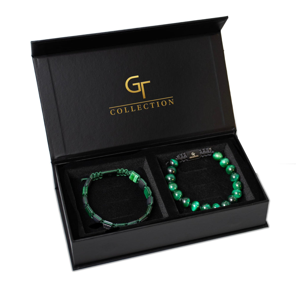 2 PIECE SET - Men's Beaded Bracelet And Flatbead Bracelet | Gift for Men | One Size Fits All | Used for Its Grounding Effects | 100% Natural | Adjustable Bracelet for Men with Gemstones (Green)