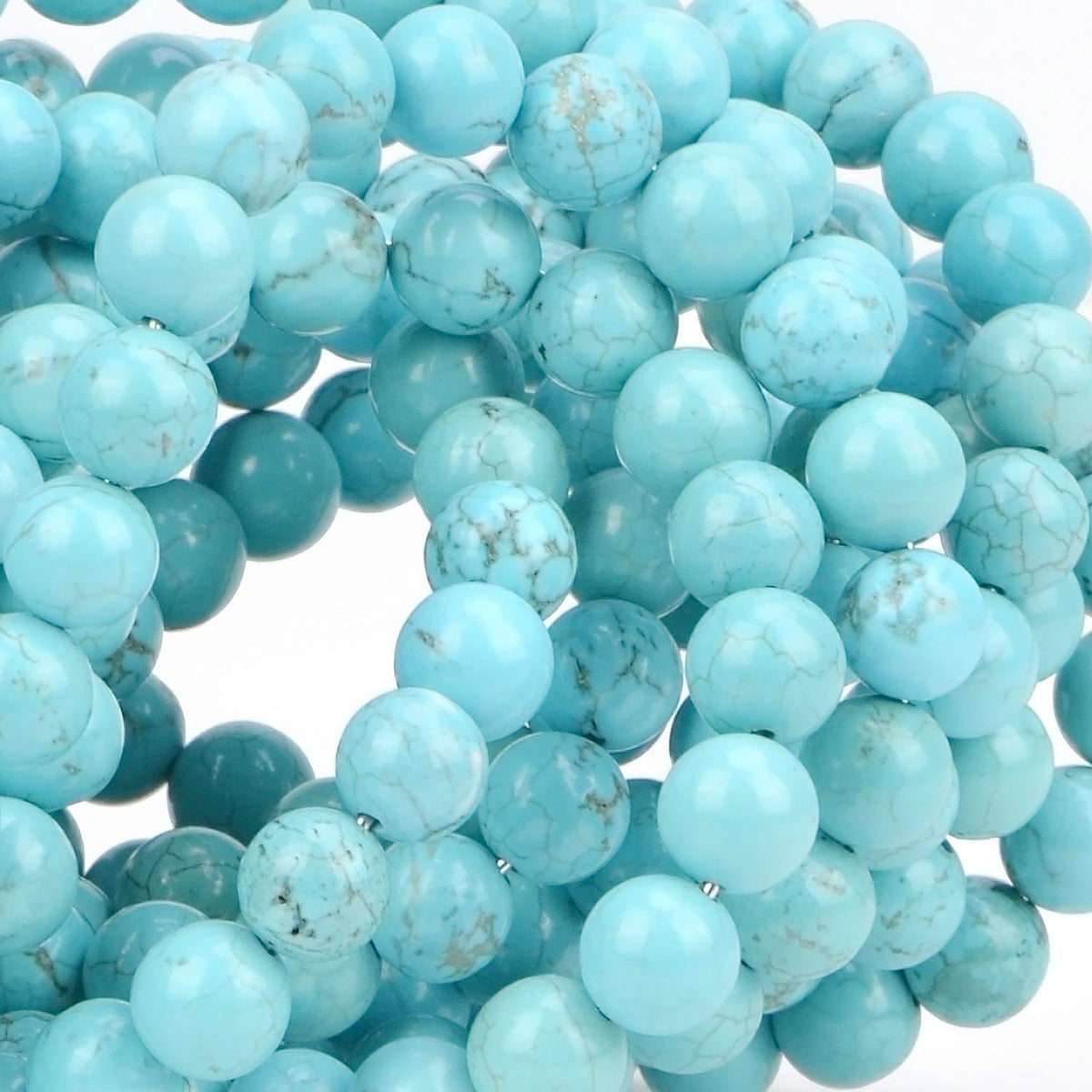 100Pcs Natural Crystal Beads Stone Gemstone Round Loose Energy Healing Beads with Free Crystal Stretch Cord for Jewelry Making (Turquoise, 8MM)