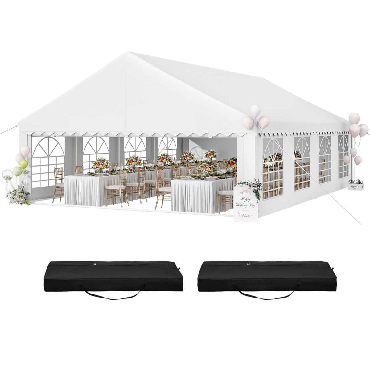 YITAHOME 20x30FT Party PVC White Tent Heavy Duty Wedding Event Shelters Upgraded Galvanized Ripple Canopy with Large Roof Removable Sidewalls & 2 Storage Bags 600D Oxford for Outdoor Weddings, BBQ