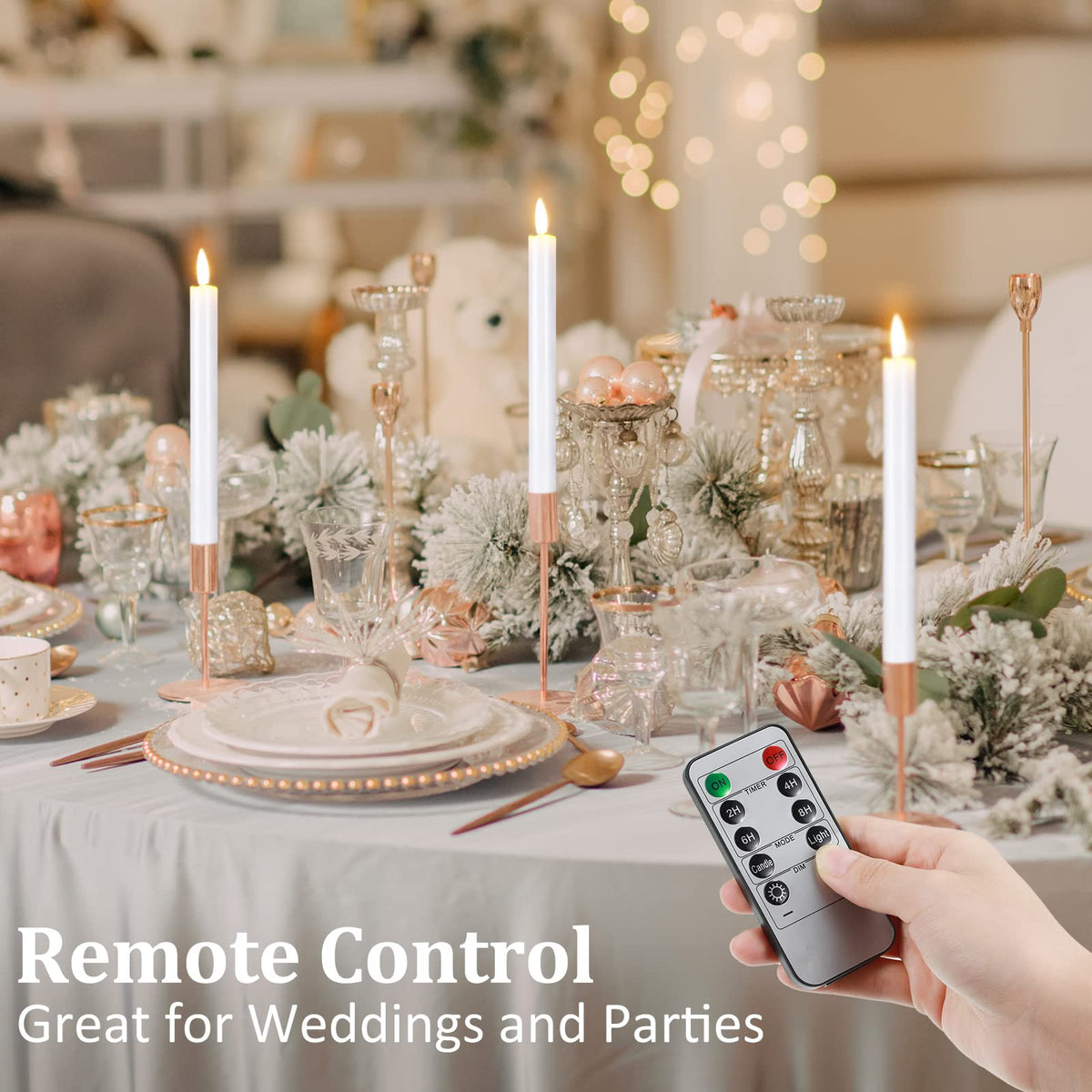 Tuanse 18 Pcs White Flameless Taper Candles with Remote Timer, Dimmer, LED Flickering Candlesticks Battery Operated 10 Inch Window Candles for Wedding Church Home Xmas Party Decor