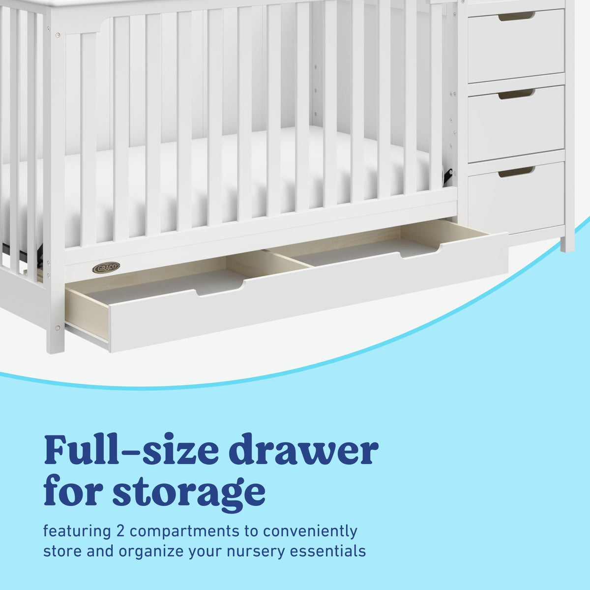 Graco Hadley 5-in-1 Convertible Crib & Changer – GREENGUARD Gold Certified, Fits Standard Crib Mattress, Converts to Toddler Bed and Full Bed, 4 Adjustable Mattress Heights (White)