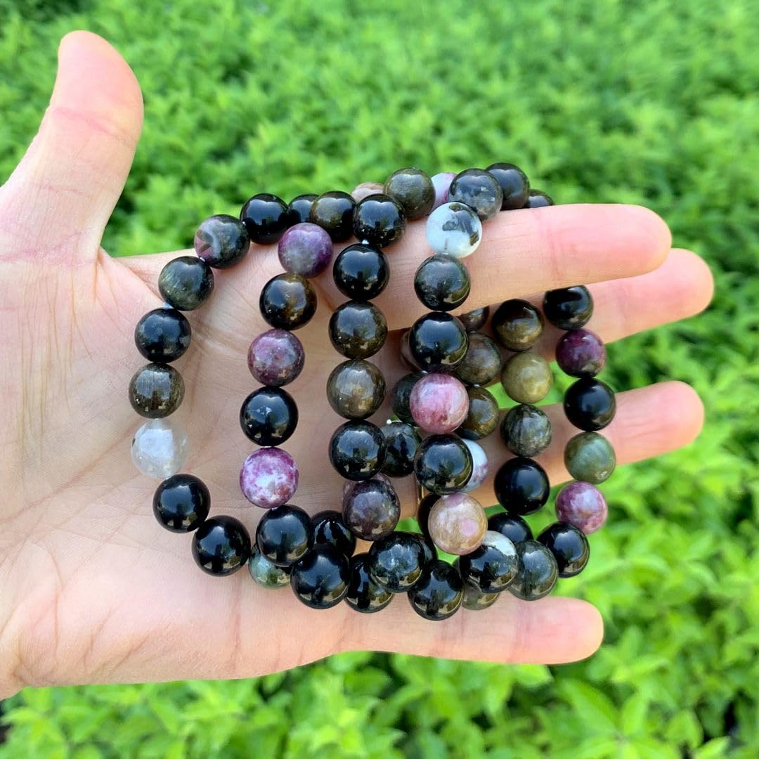 Adabele Real Natural Multi Colors Tourmaline Gemstone Beaded Bracelet 7 Inch Stretch Chakra Healing Crystal Stone Women Mom Gift (Unisex) GB10-A51
