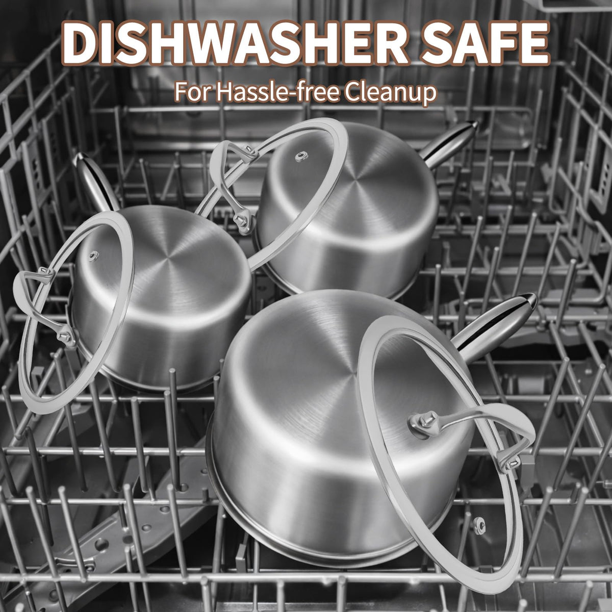 EWFEN 3 Ply Stainless Steel Sauce Pan Set with Lids, 1 & 2 Quart Multipurpose Cooking Pot, Stay-Cool Handle, Induction Oven Dishwasher Safe, 1QT & 2QT