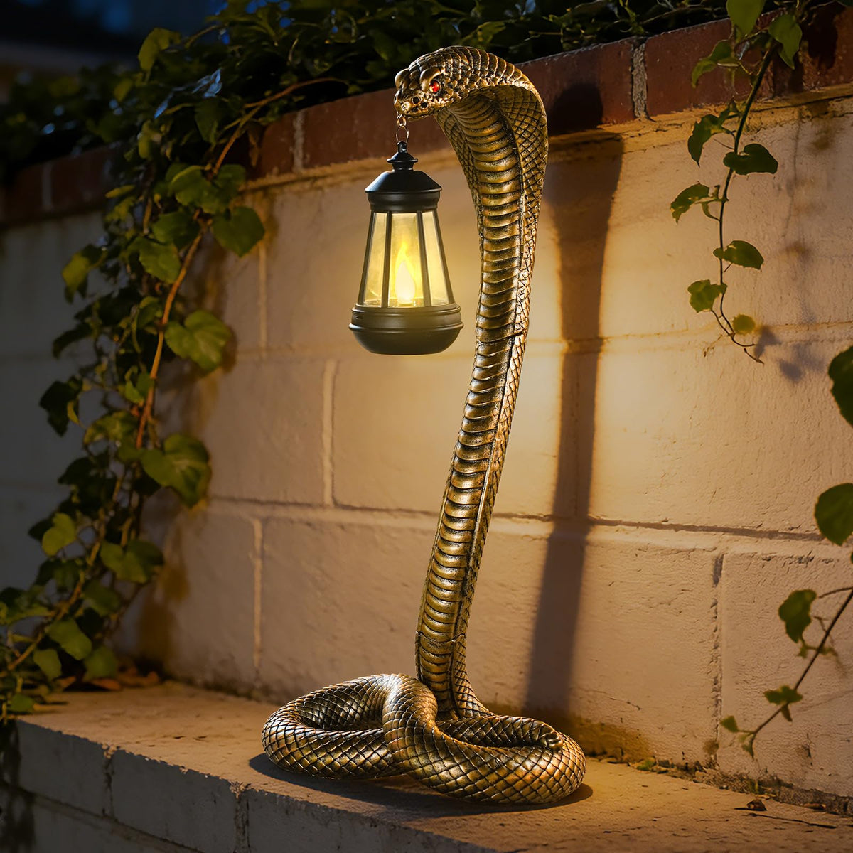 QZJDDZSW Garden Outdoor Statues 19.89'' Snake with Solar Lantern,Lawn Decor Statue for Patio, Balcony, Yard Ornament, Unique Housewarming and Birthdays Gifts for Father Grandpa Men
