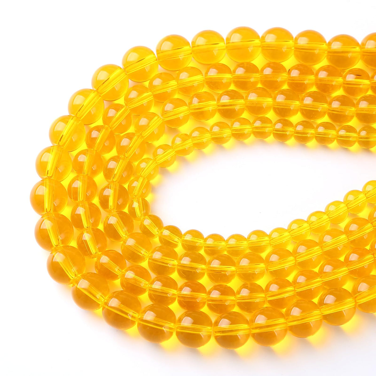 38pcs 10mm Smooth Yellow Crystal Glass Beads Citrine Round Loose Beads for Jewelry Making DIY Bracelet Necklace 15" Energy Healing Power Stone Beads