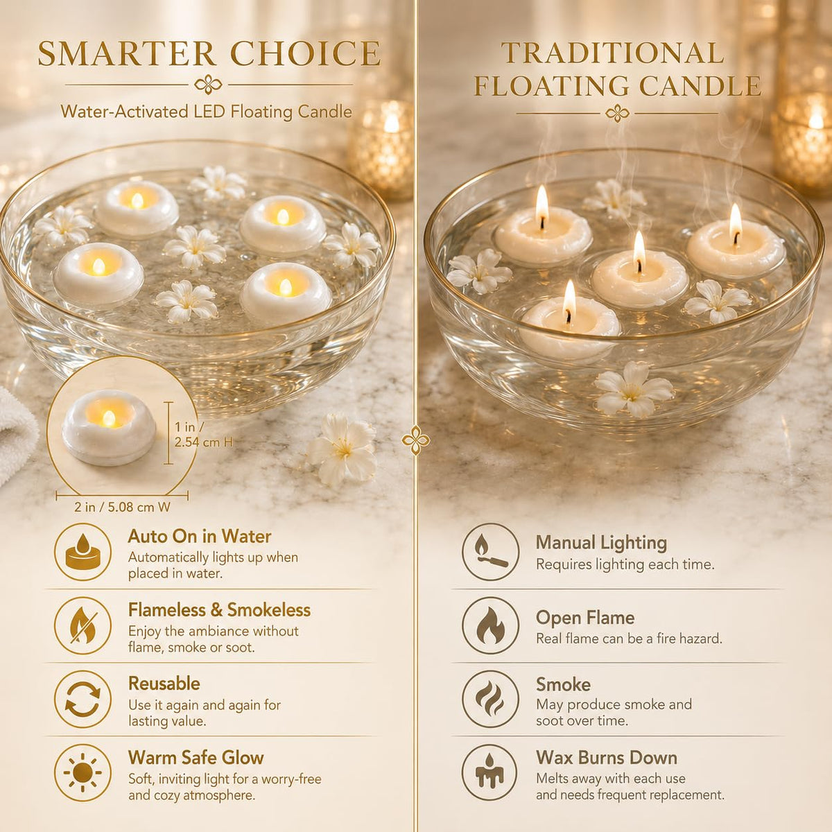 24 Pack 2.3” Flameless LED Floating Candles, Water-Activated Battery Operated Floating Candle with180+ Hours Runtime for Cylindrical Vase, Pool, Fountain - Ideal for Wedding, Party Decoration